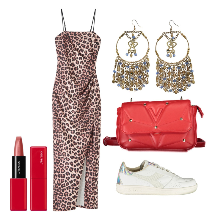 Outfit donna - Ghost outfitter - giugno. Stile Glamour per Tutti i giorni. Abbinamento con rossetti, vestiti, orecchini, borse a tracolla, sneakers.