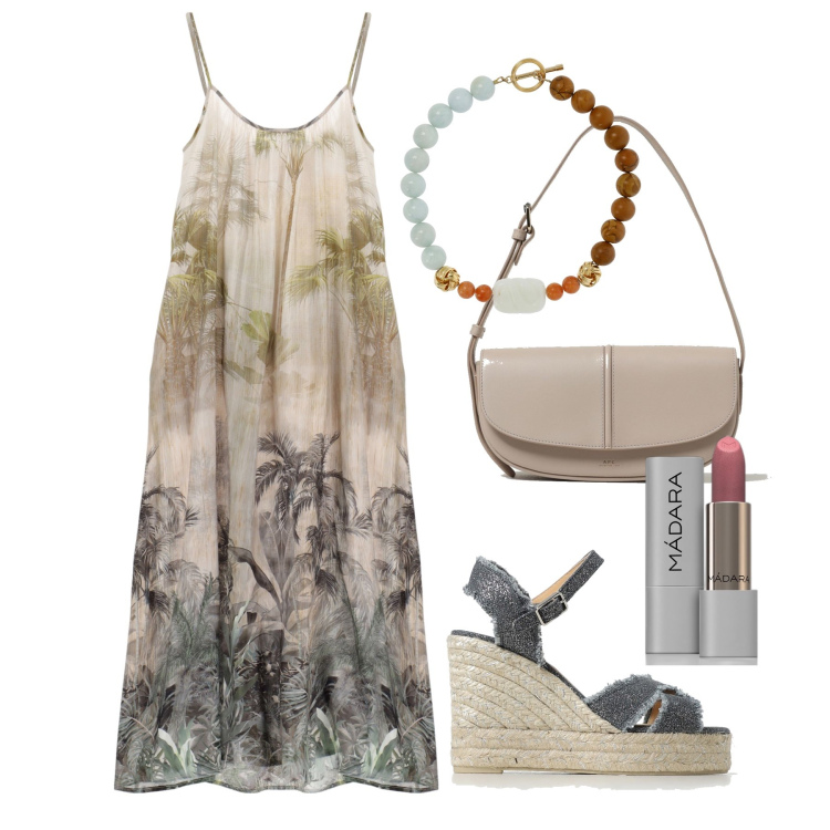 Outfit donna - Ghost outfitter - giugno. Stile Boho per Tutti i giorni. Abbinamento con rossetti, vestiti lunghi, collane, espadrillas, borse a spalla.