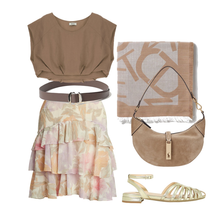Outfit donna - Ghost outfitter - giugno. Stile Trendy per Tutti i giorni. Abbinamento con borse a spalla, gonne, sandali in pelle, canottiere, sciarpe, cinture.