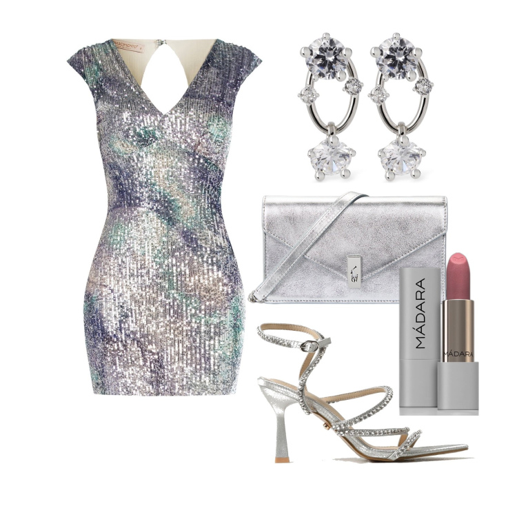 Outfit donna - Ghost outfitter - giugno. Stile Trendy per Serata fuori. Abbinamento con rossetti, vestiti a tubino, clutch, sandali col tacco, orecchini.