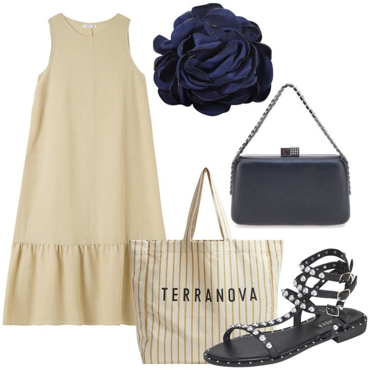 Outfit donna - Total look #1900885. Stile Casual chic per Tutti i giorni. Abbinamento con vestiti lunghi, sandali, borse tote, braccialetti, pochette.