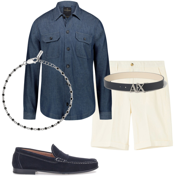 Outfit uomo - Aperitivo in centro. Stile Urban per Serata speciale. Abbinamento con bermuda, braccialetti, camicie, scarpe stringate, cinture.