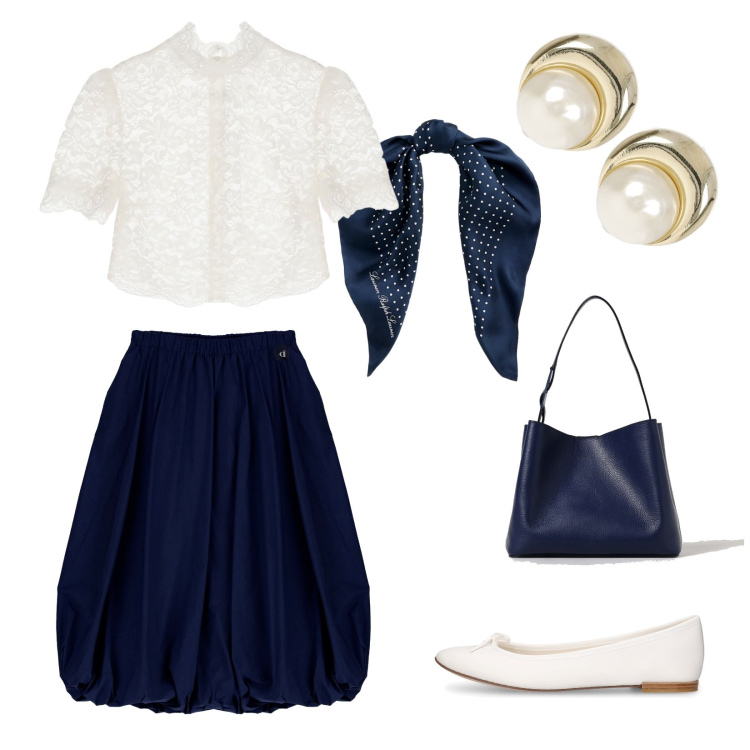 Outfit donna - Vacanze romane. Abbinamento con camicie a manica corta, gonne longuette, foulard, orecchini, ballerine, borse a spalla.