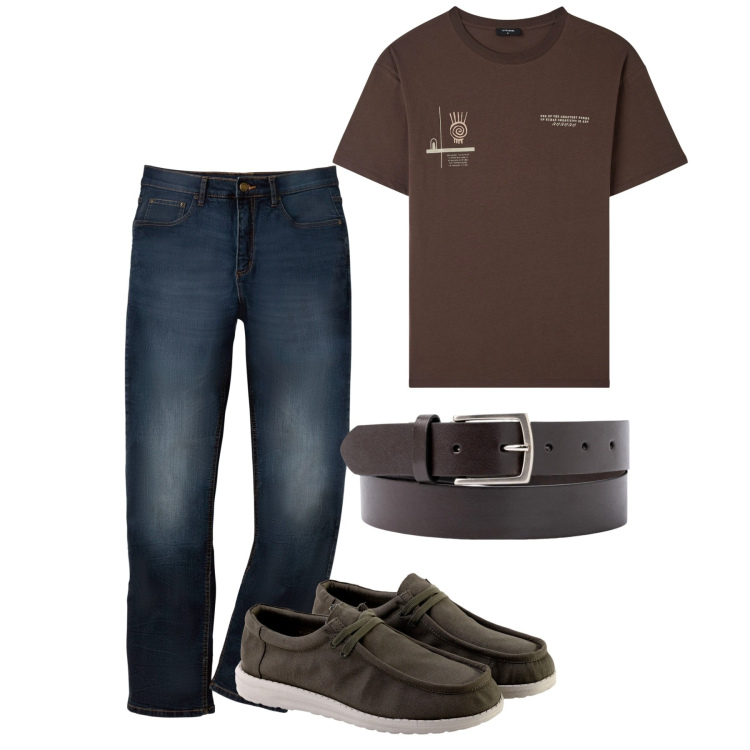 Outfit uomo - Moka. Stile Casual per Tutti i giorni. Abbinamento con jeans dritti, t-shirt, scarpe stringate, cinture.