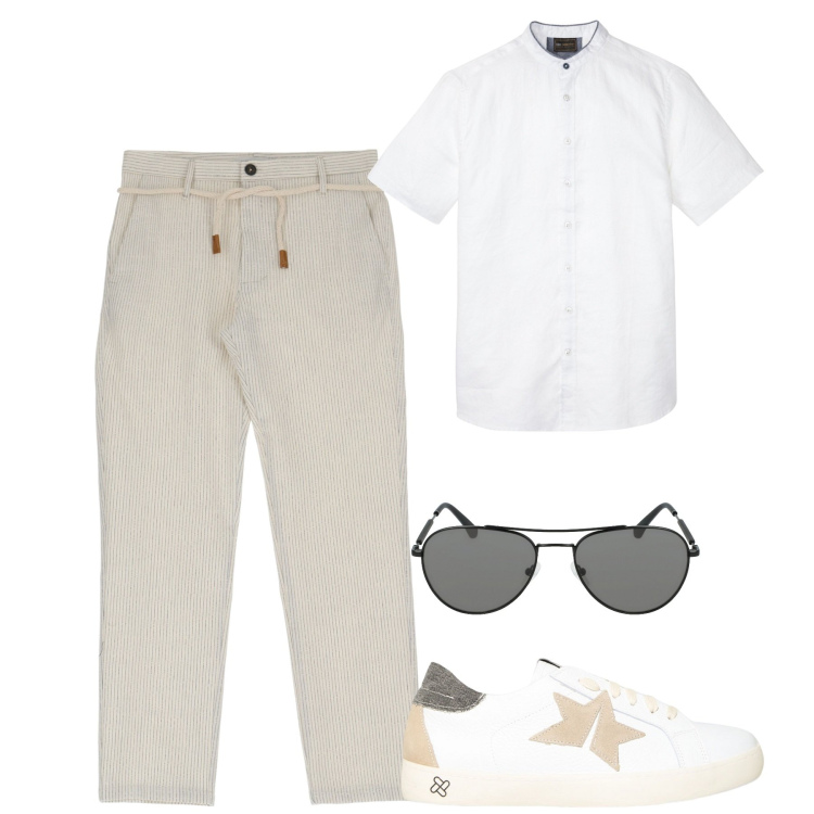 Outfit uomo - Total look #1901139. Stile Trendy per Tutti i giorni. Abbinamento con camicie a manica corta, sneakers, pantaloni, occhiali da sole.