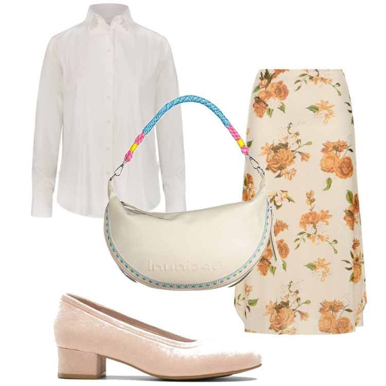 Outfit donna - Total look #1901200. Stile Romantica per Tutti i giorni. Abbinamento con décolleté, gonne longuette, borse a spalla, camicie.