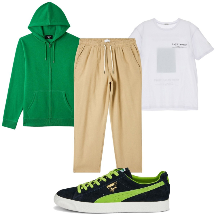 Outfit uomo - Total look #1901316. Stile Trendy per Tutti i giorni. Abbinamento con pantaloni, felpe con cappuccio, t-shirt, sneakers.