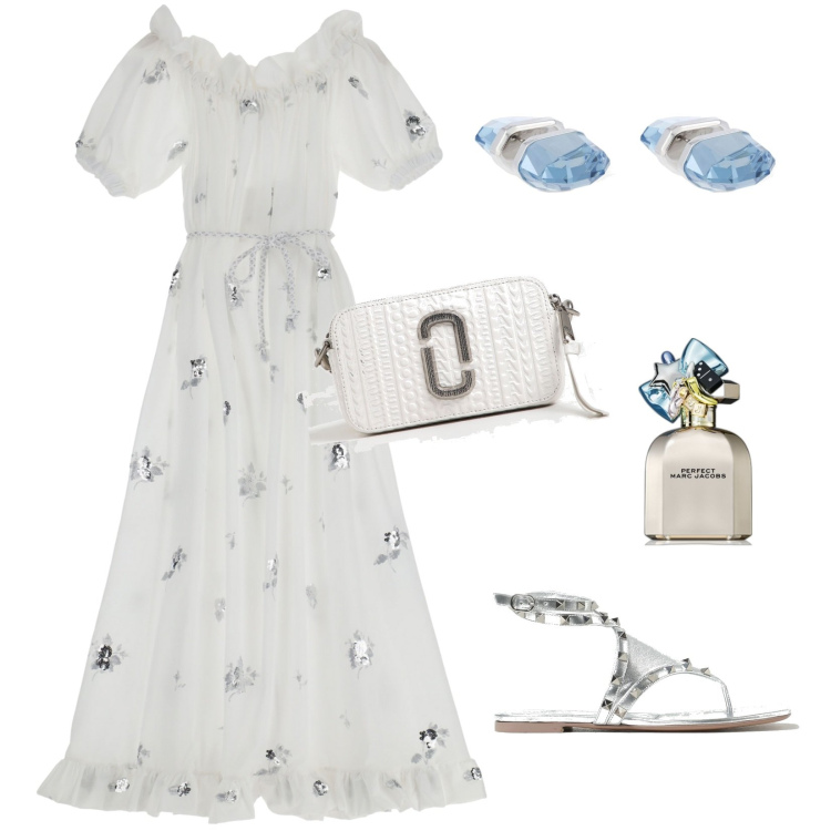 Outfit donna - Evening event!!!. Stile Romantica per Serata fuori. Abbinamento con profumi, vestiti lunghi, orecchini, borse a spalla, sandali.