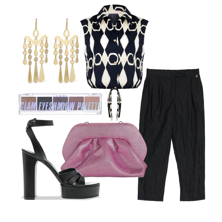 Outfit donna - Ghost outfitter - giugno. Stile Trendy per Tutti i giorni. Abbinamento con ombretti, camicie, pantaloni, orecchini, sandali col tacco, clutch.