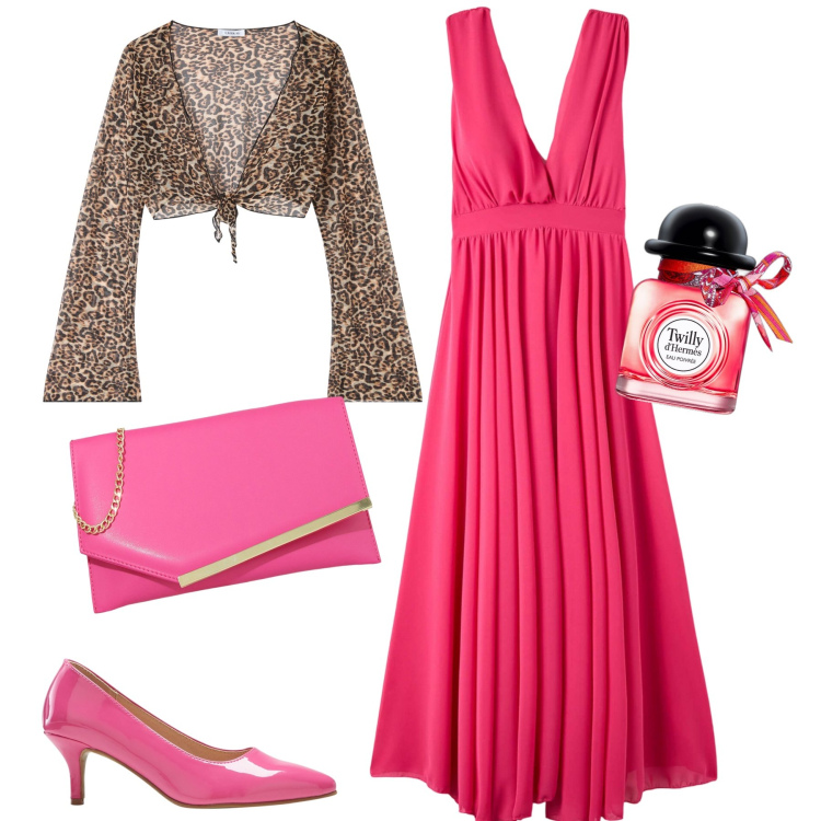 Outfit donna - Profumo delicato copri spalle strong. Stile Glamour per Cerimonia. Abbinamento con décolleté, profumi, vestiti lunghi, bolero, pochette.