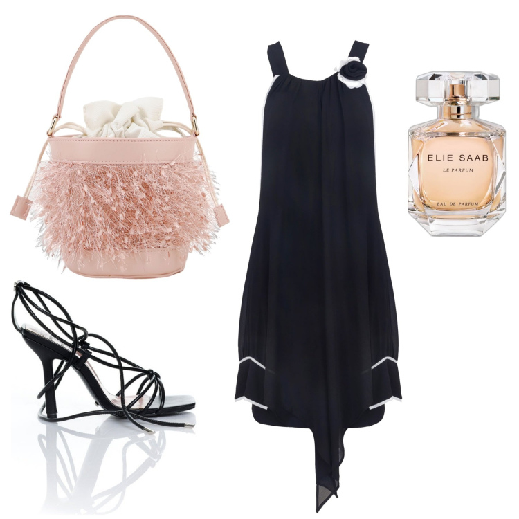 Outfit donna - Total look #1901484. Stile Casual chic per Serata fuori. Abbinamento con profumi, sandali alla schiava, vestiti a tubino, borse a secchiello.