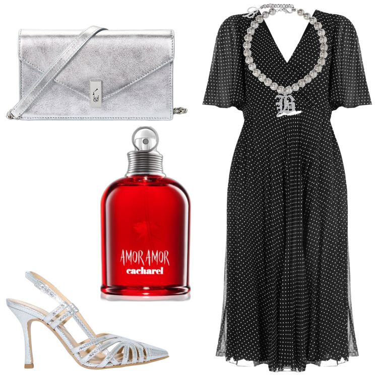 Outfit donna - Cerimonia. Stile Chic per Cerimonia. Abbinamento con profumi, vestiti midi/longuette, sandali in pelle, clutch, collane.