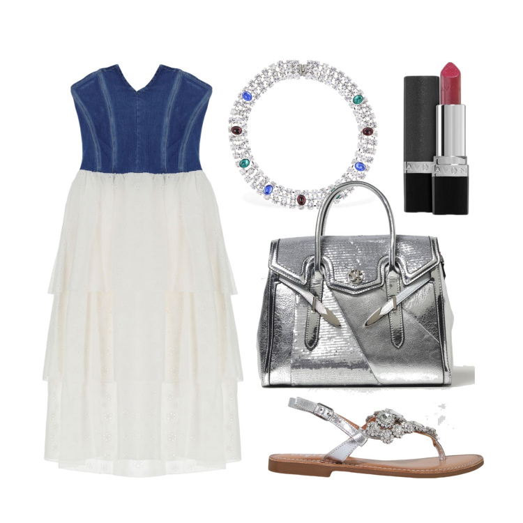 Outfit donna - Ghost outfitter - giugno. Stile Trendy per Tutti i giorni. Abbinamento con rossetti, sandali, vestiti midi/longuette, collane, borse a mano.