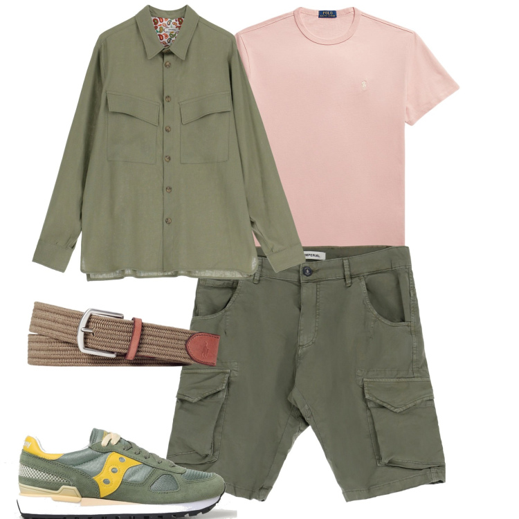 Outfit uomo - Bermuda cargo. Stile Trendy per Tutti i giorni. Abbinamento con camicie, bermuda, cinture, t-shirt, sneakers.
