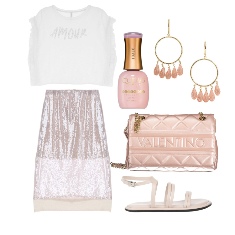 Outfit donna - Ghost outfitter - giugno. Stile Glamour per Tutti i giorni. Abbinamento con sandali in pelle, smalti, t-shirt, gonne longuette, orecchini, borse a spalla.