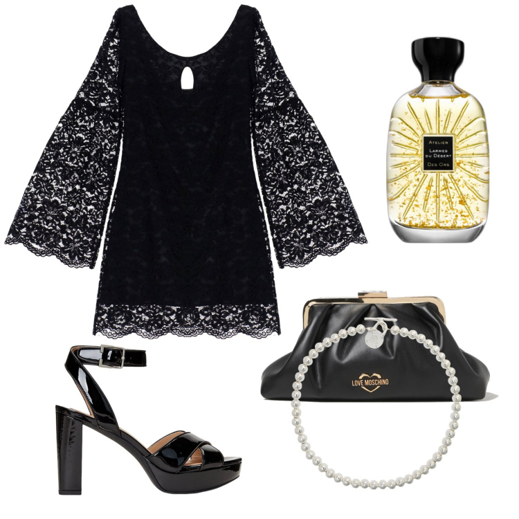 Outfit donna - Retrò. Stile Vintage retrò per Cerimonia. Abbinamento con profumi, vestiti corti, collane, sandali col tacco, clutch.