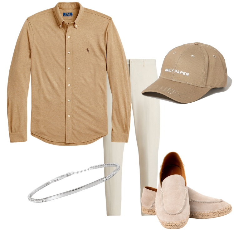 Outfit uomo - La camicia ultraleggera. Stile Trendy per Tutti i giorni. Abbinamento con braccialetti, camicie, pantaloni, espadrillas, cappelli.