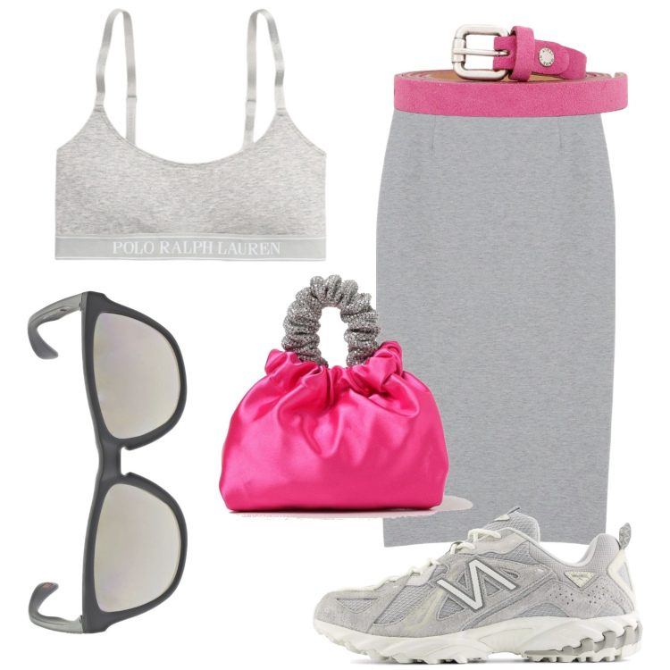 Outfit donna - Longhette grigia. Stile Bon Ton per Tutti i giorni. look ideale per Petite. Abbinamento con sneakers, canottiere, gonne, cinture, occhiali da sole, clutch.