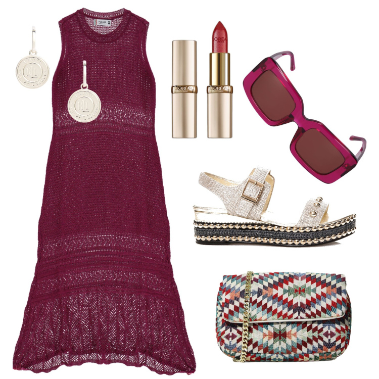 Outfit donna - Tour tra i borghi e serate. Stile Etnico per Tutti i giorni. Abbinamento con rossetti, sandali, vestiti lunghi, pochette, orecchini, occhiali da sole.