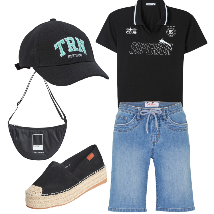 Outfit donna - Grigliata in campagna. Stile Basic per Tutti i giorni. Abbinamento con bermuda, polo, marsupi, espadrillas, cappelli.