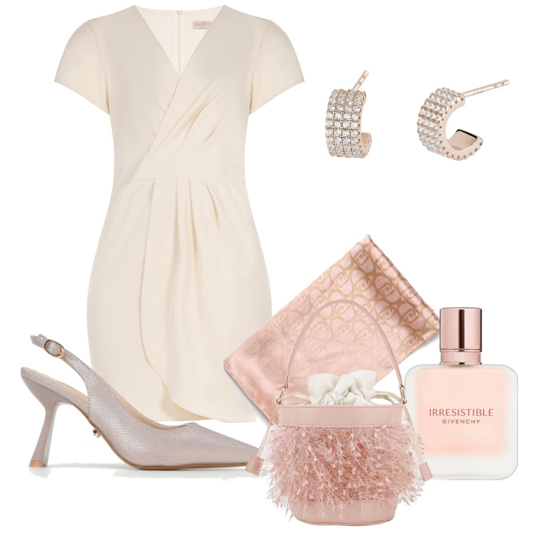 Outfit donna - Total look #1901968. Stile Glamour per Cerimonia. Abbinamento con profumi, orecchini, vestiti a tubino, borse a secchiello, sciarpe, scarpe col tacco.
