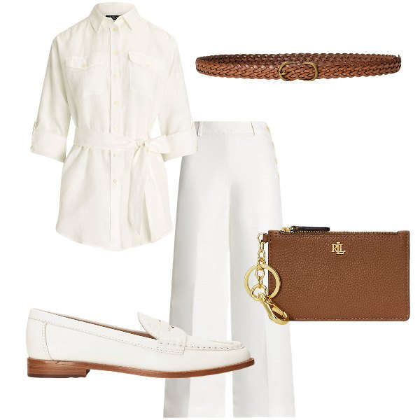 Outfit donna - Total look #1902015. Stile Mannish per Ufficio. Abbinamento con cinture, portafogli, camicie, pantaloni, mocassini.
