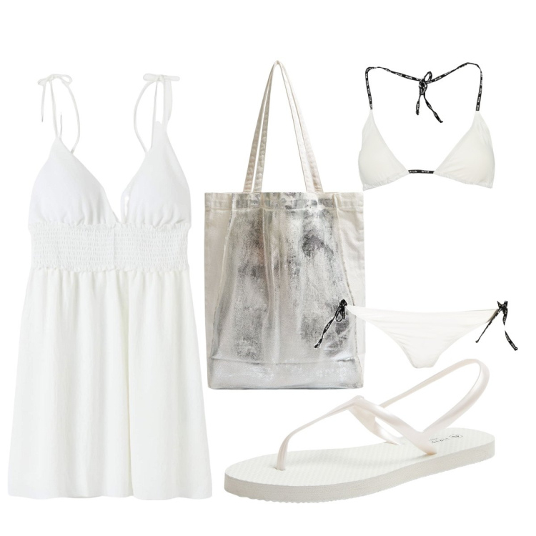 Outfit donna - Verso il mare. Stile Casual per Mare. Abbinamento con sandali, vestiti corti, shopping bag, bikini.