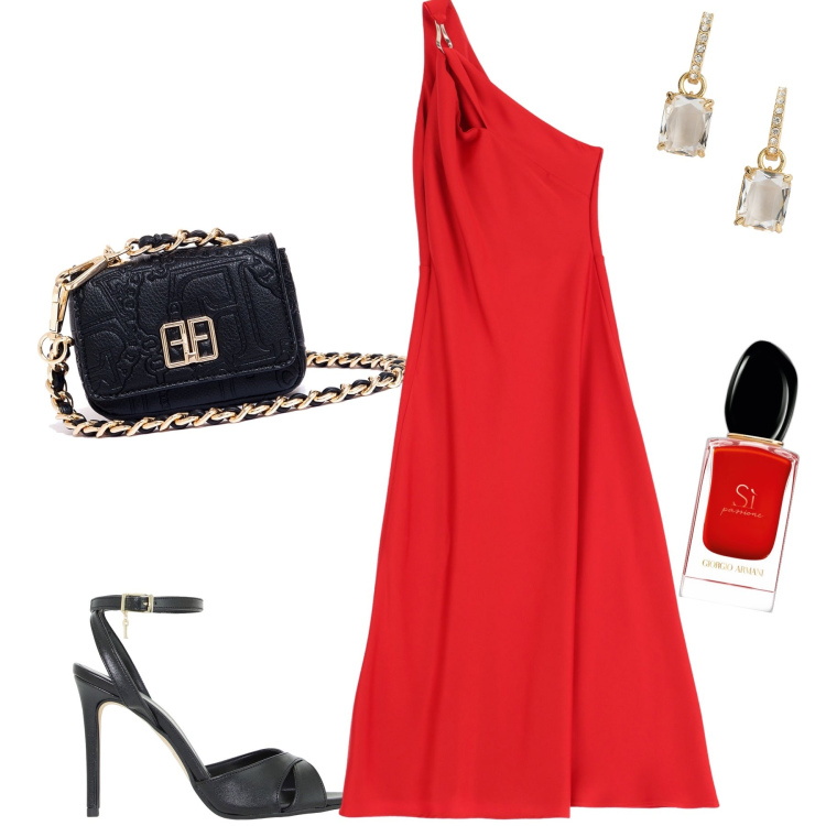 Outfit donna - Decisamente sì. Stile Glamour per Serata fuori. Abbinamento con profumi, marsupi, vestiti asimmetrici, décolleté, orecchini.