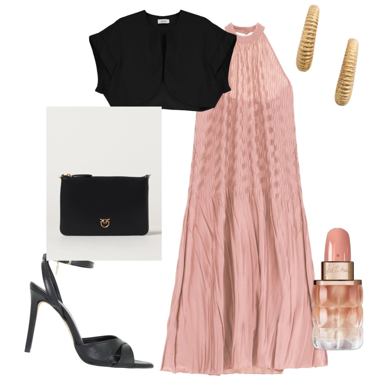 Outfit donna - Cerimonia in rosa. Stile Bon Ton per Cerimonia. Abbinamento con profumi, décolleté, vestiti lunghi, blazer, orecchini, pochette.