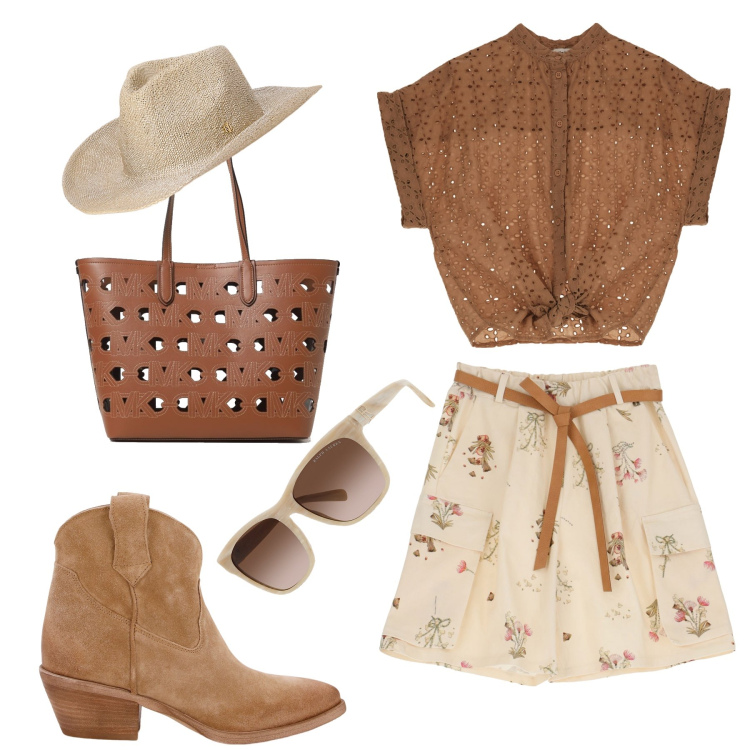 Outfit donna - Tour città d’arte. Stile Casual chic per Tutti i giorni. Abbinamento con stivaletti texani, shorts, bluse, occhiali da sole, cappelli, borse tote.