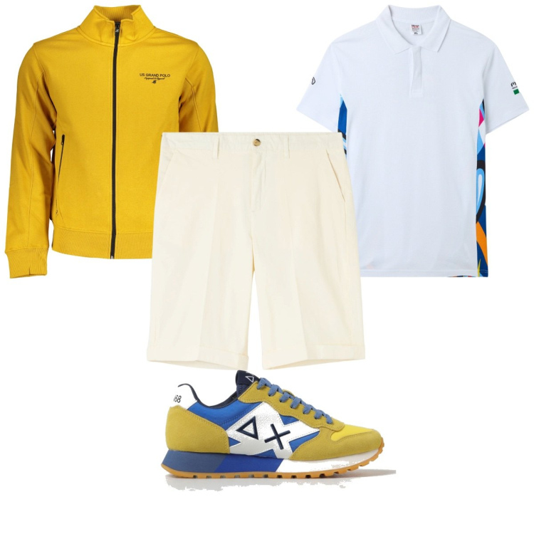 Outfit uomo - Total look #1902254. Stile Trendy per Tutti i giorni. Abbinamento con bermuda, polo, sneakers, felpe.