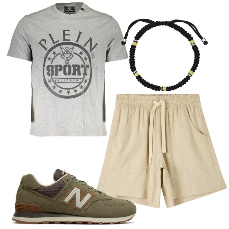Outfit uomo - Total look #1902256. Stile Trendy per Tutti i giorni. Abbinamento con bermuda, braccialetti, sneakers, t-shirt.