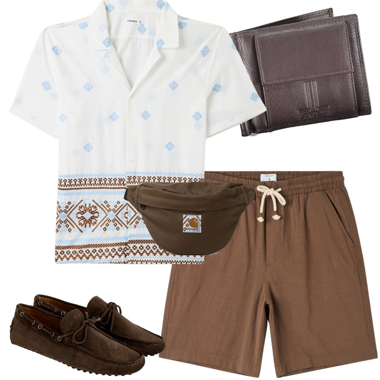 Outfit uomo - Tutti i giorni. Stile Casual per Tutti i giorni. Abbinamento con camicie a manica corta, shorts, scarpe stringate, borse sportive, portafogli.