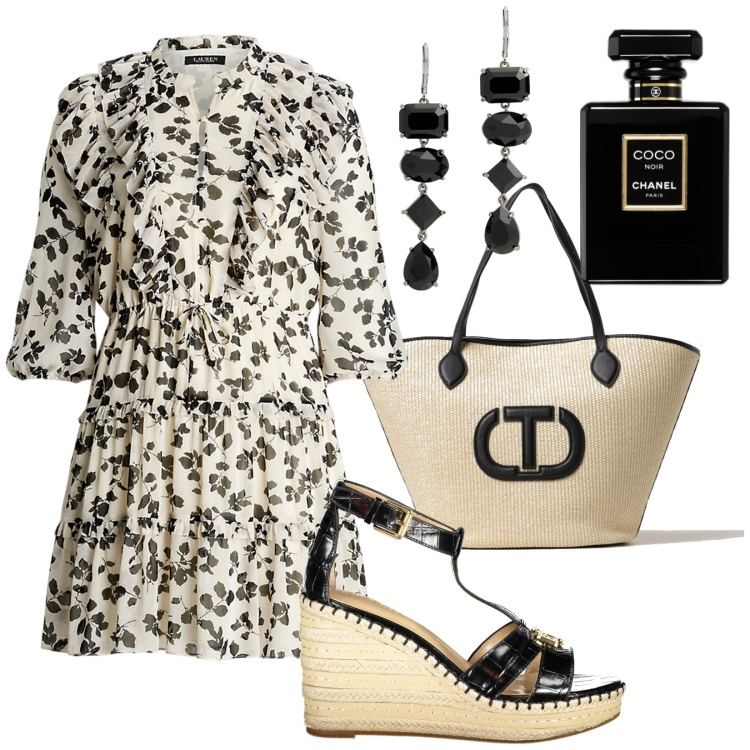 Outfit donna - Total look #1902268. Stile Casual chic per Tutti i giorni. Abbinamento con profumi, vestiti, orecchini, sandali, borse tote.