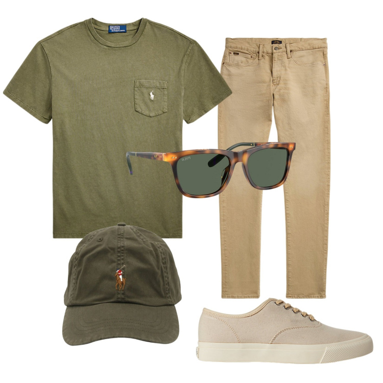 Outfit uomo - Foresta. Stile Trendy per Tutti i giorni. Abbinamento con sneakers, jeans, t-shirt, occhiali da sole, cappelli.