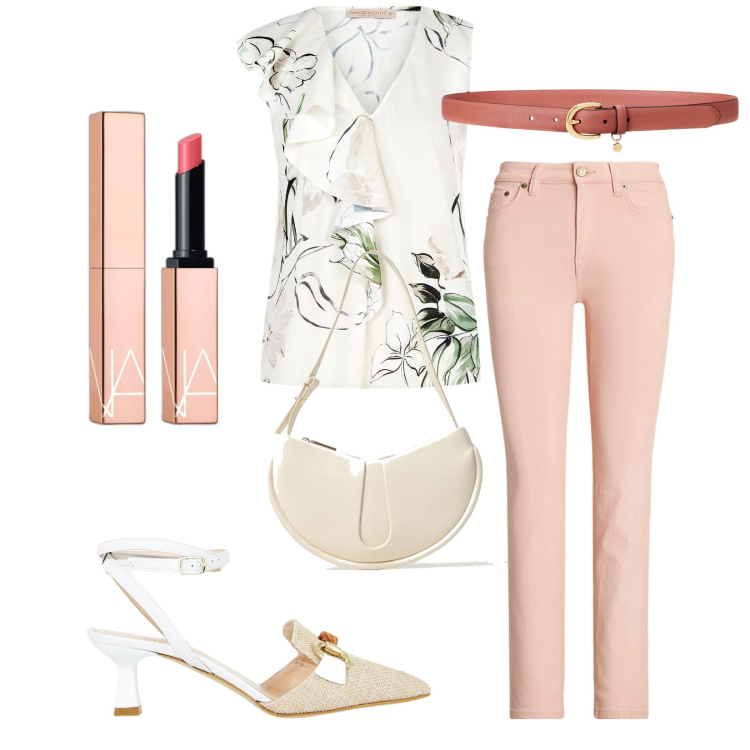 Outfit donna - Total look #1902453. Stile Casual chic per Tutti i giorni. Abbinamento con rossetti, top, sandali col tacco, jeans dritti, cinture, borse a spalla.