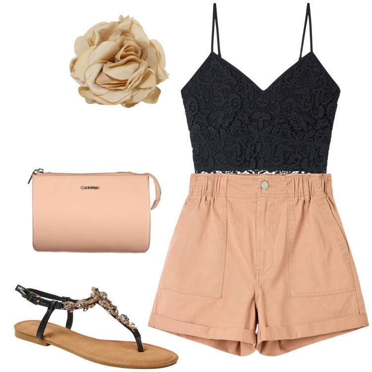 Outfit donna - Total look #1902472. Stile Casual per Tutti i giorni. Abbinamento con top, shorts, sandali gioiello, braccialetti, borse a spalla.