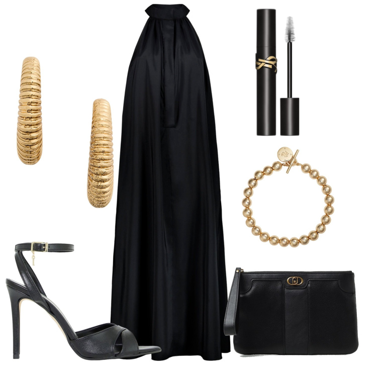 Outfit donna - Serata fuori. Stile Sexy per Serata fuori. Abbinamento con mascara, décolleté, braccialetti, orecchini, vestiti, clutch.