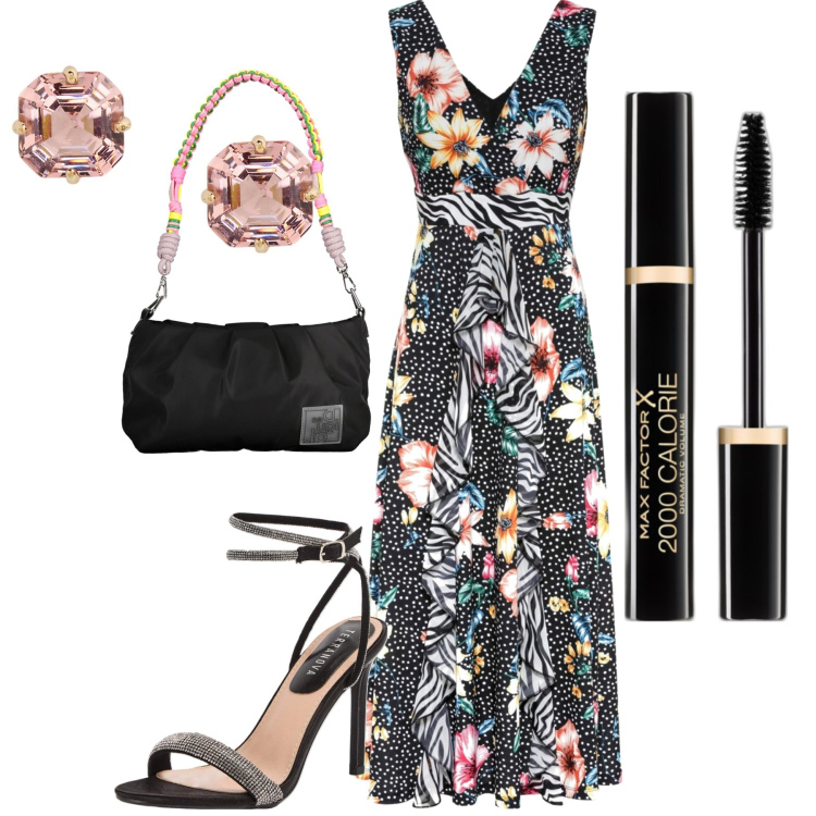 Outfit donna - Total look #1902559. Stile Romantica per Serata fuori. Abbinamento con vestiti, mascara, sandali col tacco, orecchini, borse a spalla.