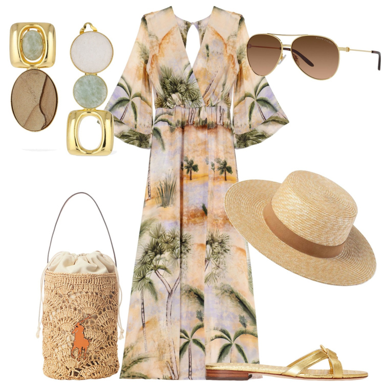 Outfit donna - Dixie e Lauren. Stile Casual chic per Mare. Abbinamento con vestiti lunghi, occhiali da sole, ciabatte, borse a secchiello, cappelli, orecchini.