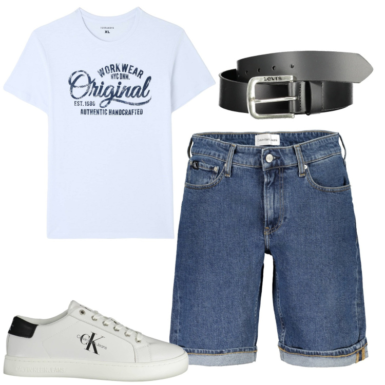 Outfit uomo - Total look #1902587. Stile Casual per Tutti i giorni. Abbinamento con t-shirt, cinture, sneakers, jeans.