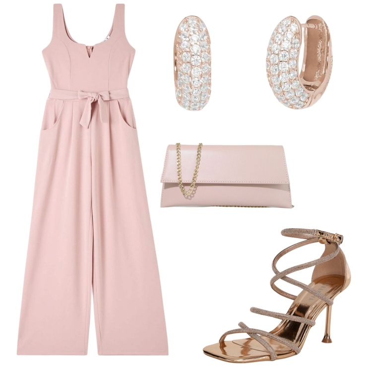 Outfit donna - Total look #1902618. Stile Chic per Cerimonia. Abbinamento con sandali col tacco, tute, orecchini, pochette.