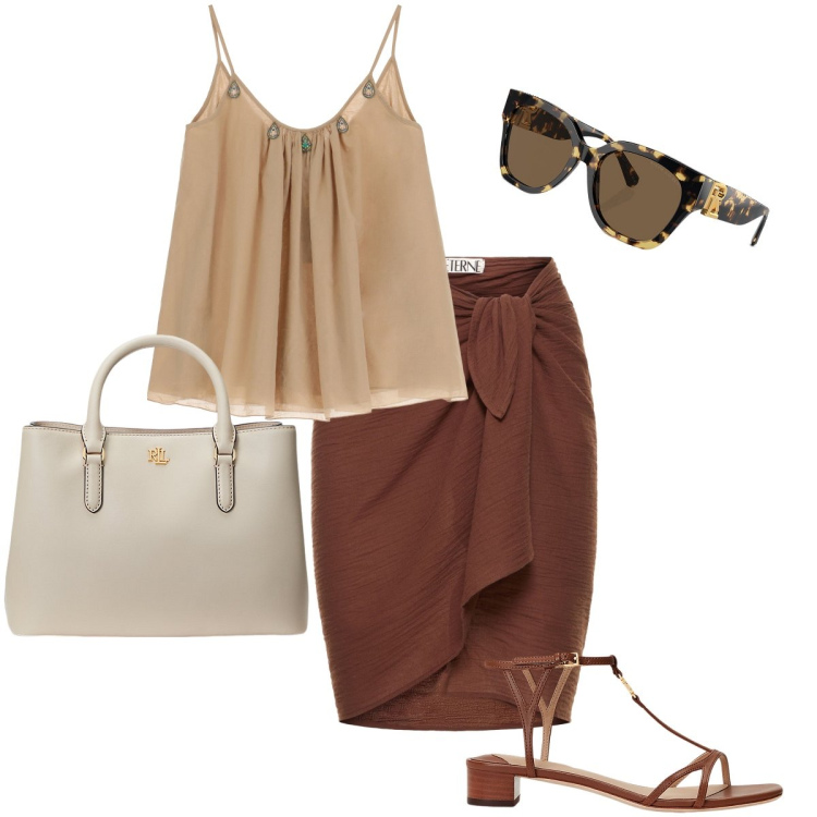 Outfit donna - Chic di giorno. Stile Chic per Tutti i giorni. Abbinamento con canottiere, occhiali da sole, borse a mano, sandali in pelle, minigonne.