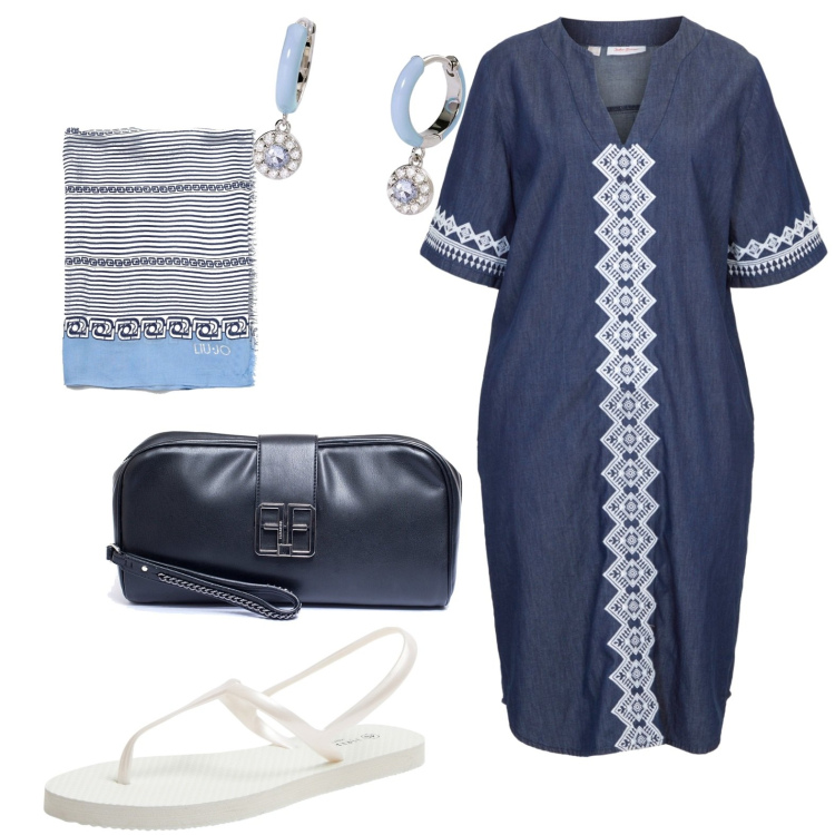 Outfit donna - Total look #1902786. Stile Casual per Tutti i giorni. Abbinamento con vestiti, sandali, orecchini, pochette, sciarpe.