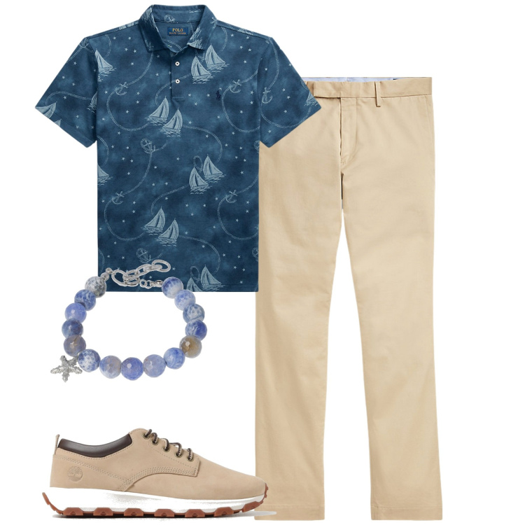 Outfit uomo - Total look #1902829. Stile Trendy per Tutti i giorni. Abbinamento con pantaloni chino, polo, braccialetti, sneakers.