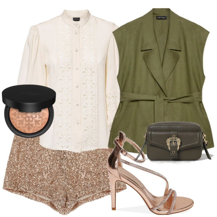 Outfit donna - Total look #1902831. Stile Casual chic per Serata fuori. Abbinamento con camicie, terre, shorts, sandali gioiello, borse a spalla, blazer.