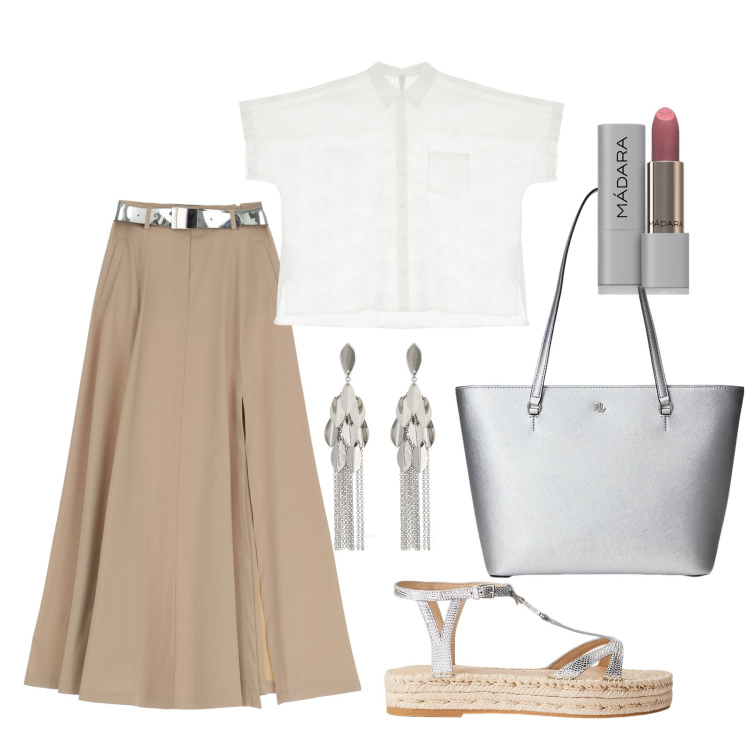 Outfit donna - Ghost outfitter - giugno. Stile Casual chic per Tutti i giorni. Abbinamento con rossetti, gonne, camicie a manica corta, espadrillas, borse tote, orecchini.