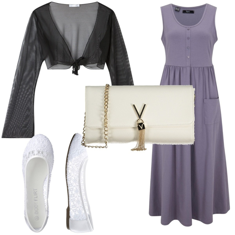 Outfit donna - Total look #1902902. Stile Bon Ton per Tutti i giorni. Abbinamento con ballerine, vestiti midi/longuette, bolero, borse a mano.