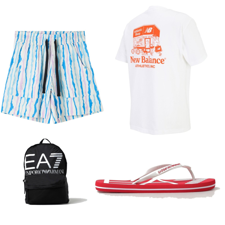 Outfit uomo - Total look #1902946. Stile Casual per Tutti i giorni. Abbinamento con bermuda, t-shirt, borse sportive, sandali.