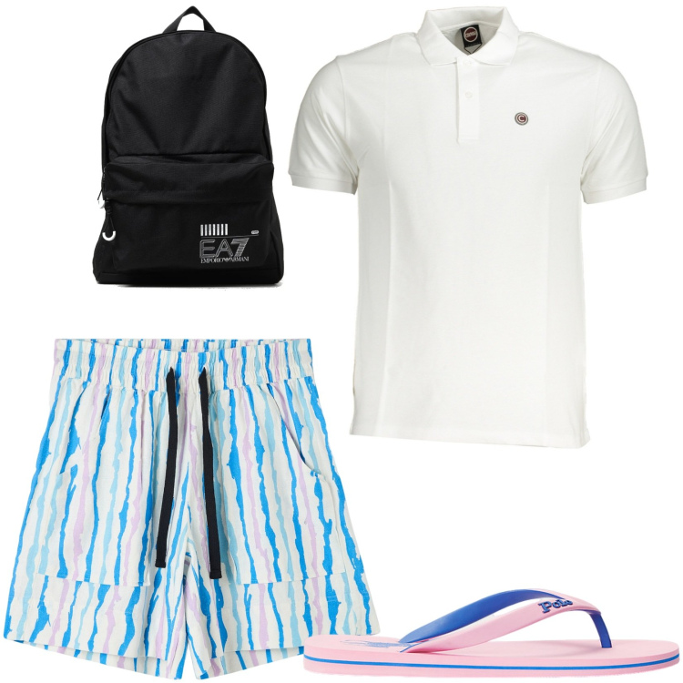 Outfit uomo - Total look #1902947. Stile Casual per Tutti i giorni. Abbinamento con bermuda, sandali, polo, borse sportive.